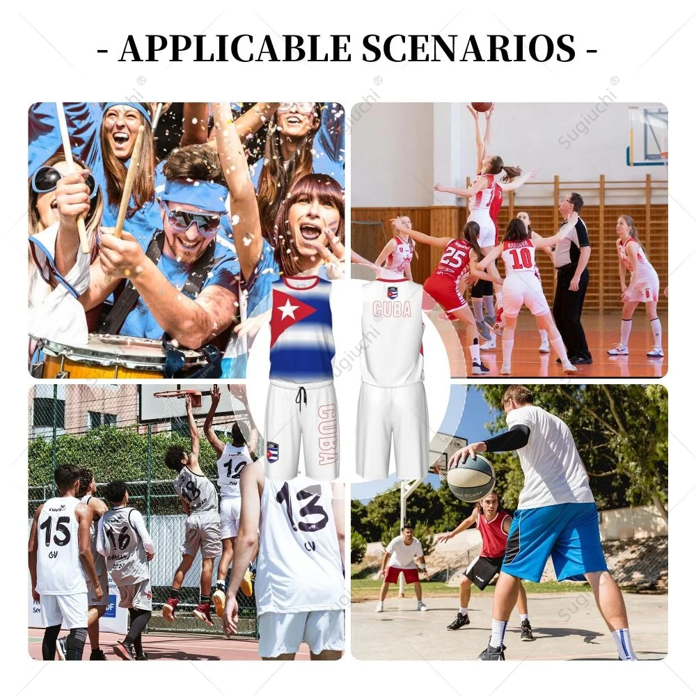 Men Cuba Flag Basketball Jersey Set Mesh Shirt & Pants Sleeveless