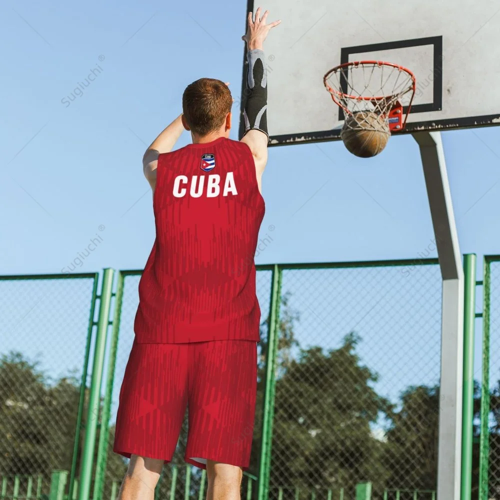 Men Cuba Flag Basketball Jersey Set Mesh Shirt & Pants Sleeveless