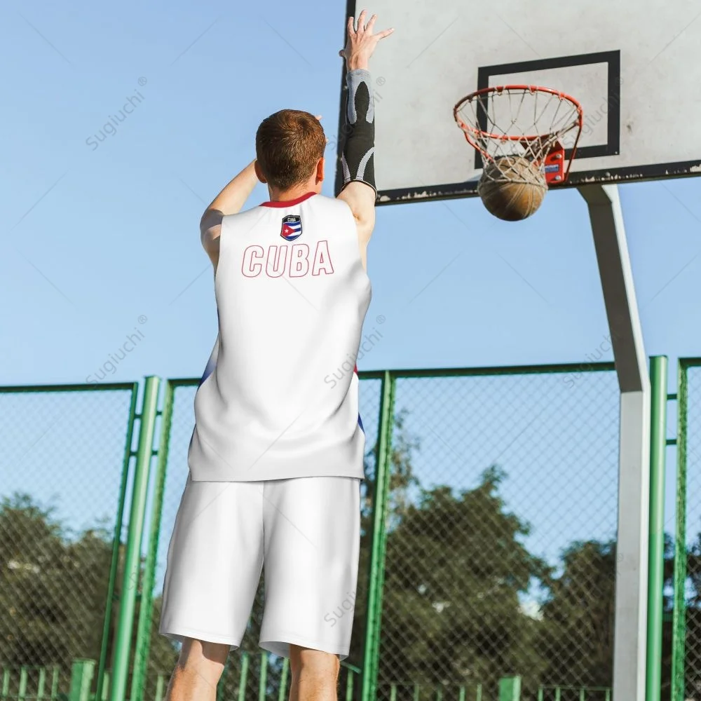 Men Cuba Flag Basketball Jersey Set Mesh Shirt & Pants Sleeveless