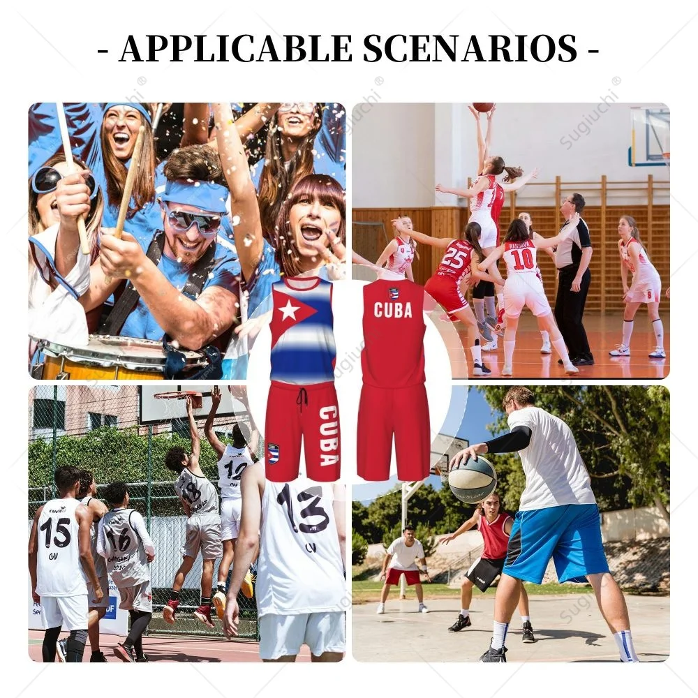 Men Cuba Flag Basketball Jersey Set Mesh Shirt & Pants Sleeveless