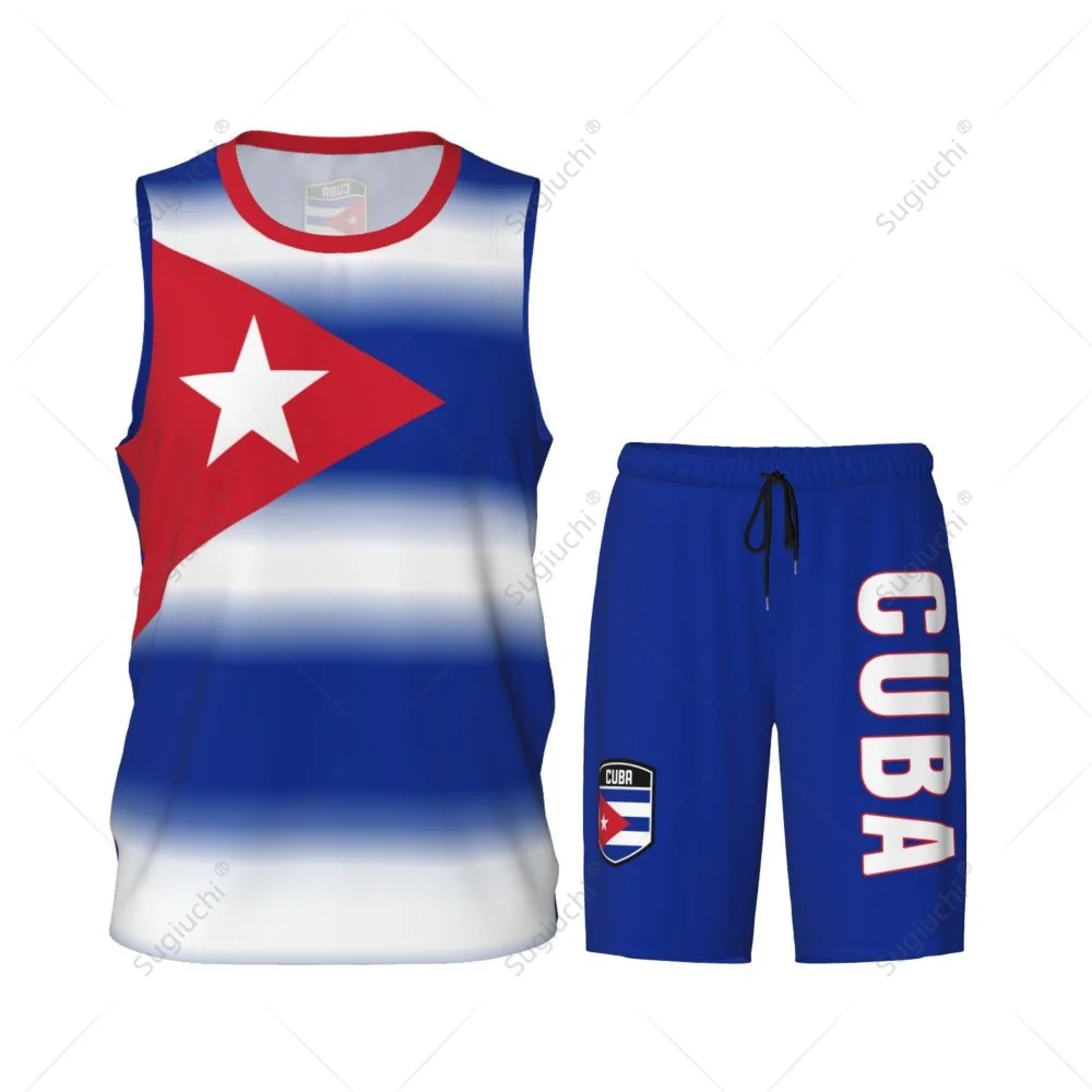 Men Cuba Flag Basketball Jersey Set Mesh Shirt & Pants Sleeveless