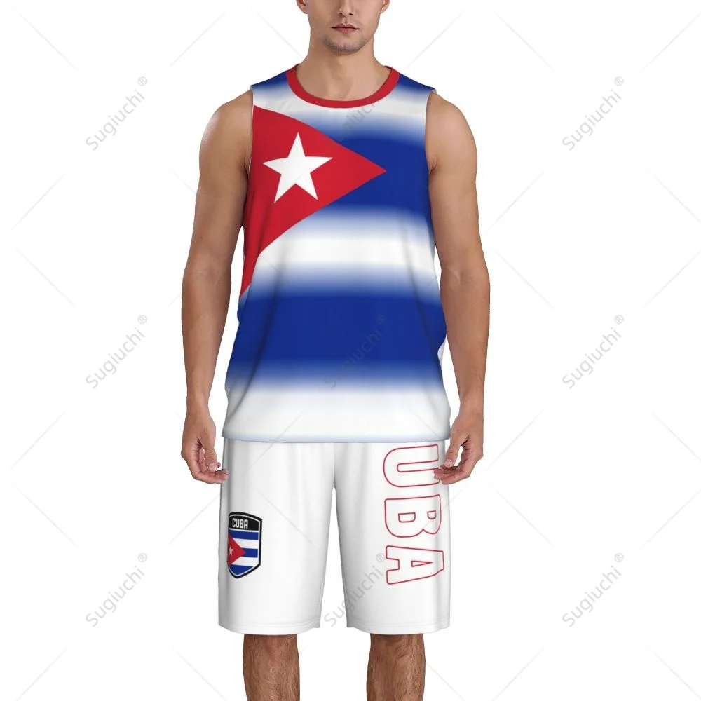 Men Cuba Flag Basketball Jersey Set Mesh Shirt & Pants Sleeveless