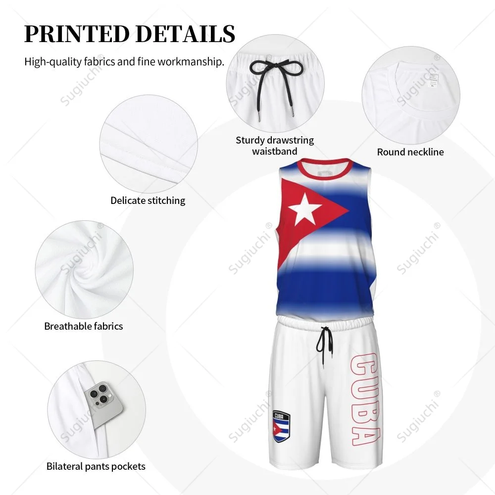 Men Cuba Flag Basketball Jersey Set Mesh Shirt & Pants Sleeveless