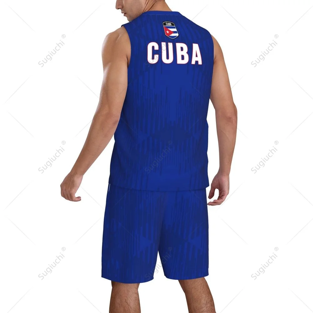 Men Cuba Flag Basketball Jersey Set Mesh Shirt & Pants Sleeveless