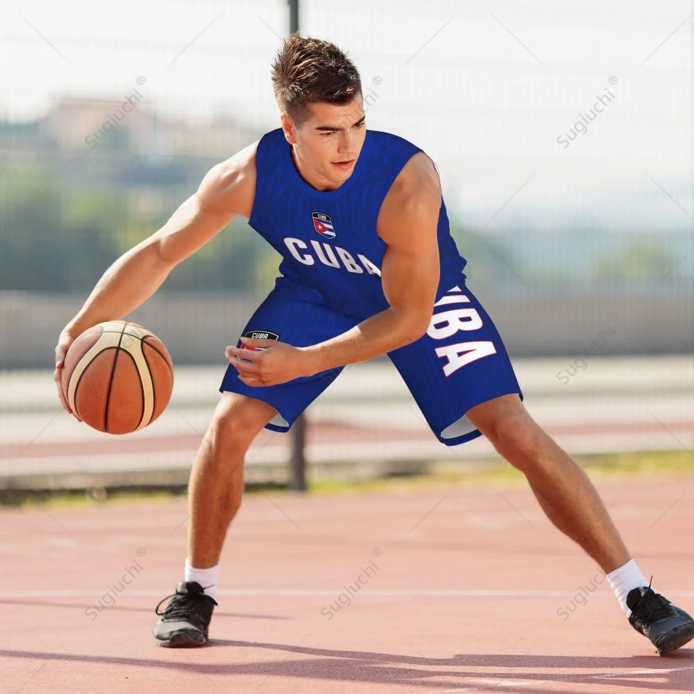 Men Cuba Flag Basketball Jersey Set Mesh Shirt & Pants Sleeveless