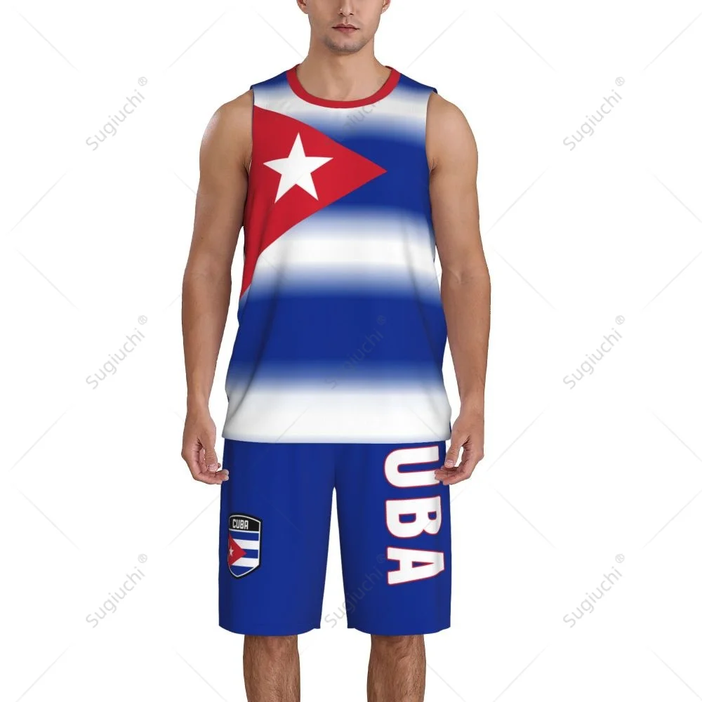 Men Cuba Flag Basketball Jersey Set Mesh Shirt & Pants Sleeveless