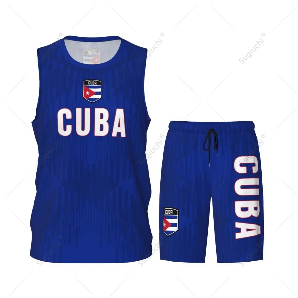 Men Cuba Flag Basketball Jersey Set Mesh Shirt & Pants Sleeveless