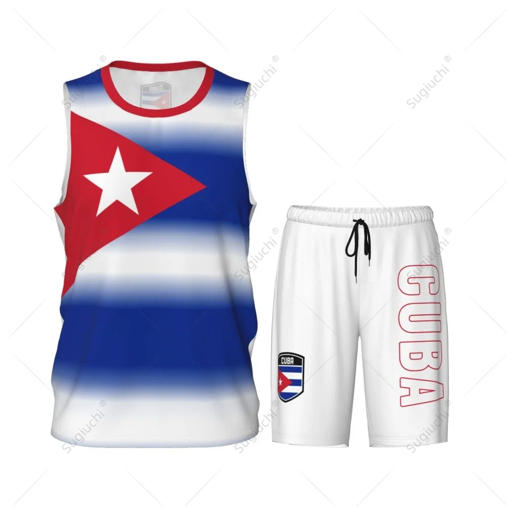 Men Cuba Flag Basketball Jersey Set Mesh Shirt & Pants Sleeveless