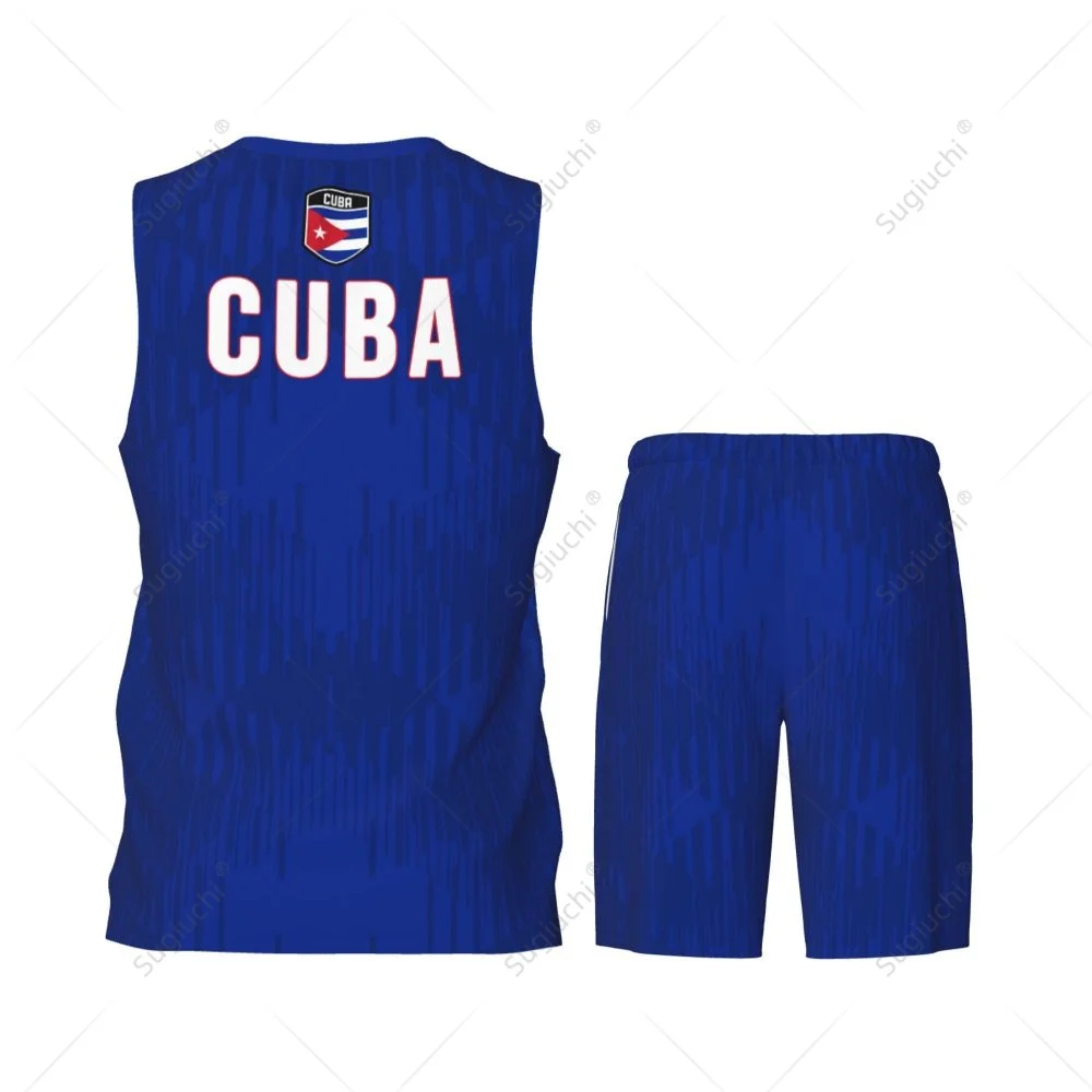 Men Cuba Flag Basketball Jersey Set Mesh Shirt & Pants Sleeveless