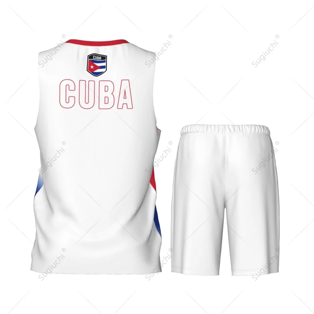 Men Cuba Flag Basketball Jersey Set Mesh Shirt & Pants Sleeveless