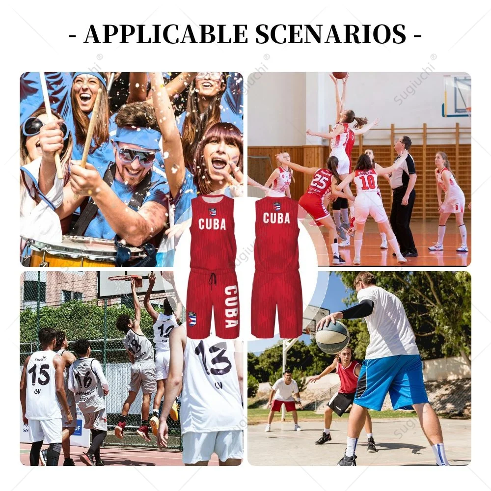 Men Cuba Flag Basketball Jersey Set Mesh Shirt & Pants Sleeveless