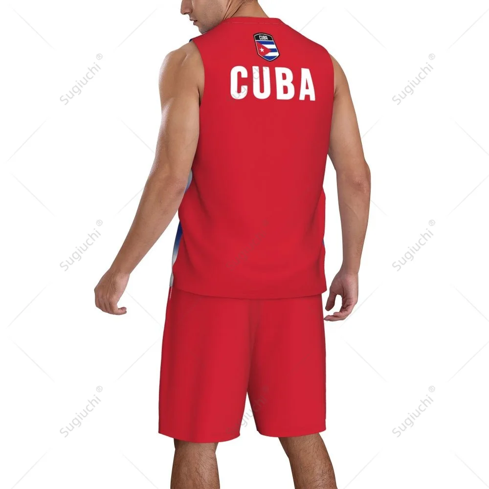 Men Cuba Flag Basketball Jersey Set Mesh Shirt & Pants Sleeveless