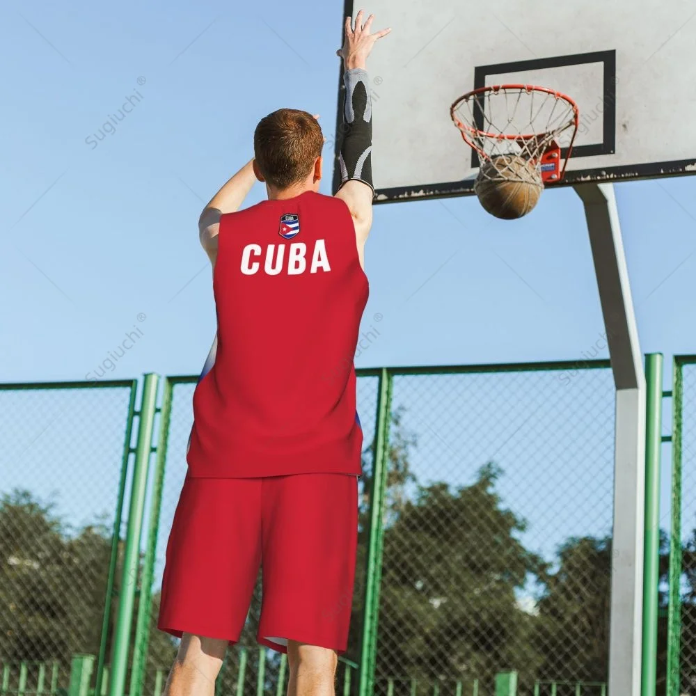 Men Cuba Flag Basketball Jersey Set Mesh Shirt & Pants Sleeveless
