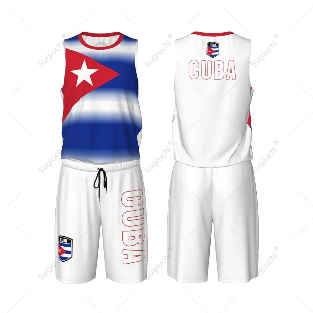 Men Cuba Flag Basketball Jersey Set Mesh Shirt & Pants Sleeveless
