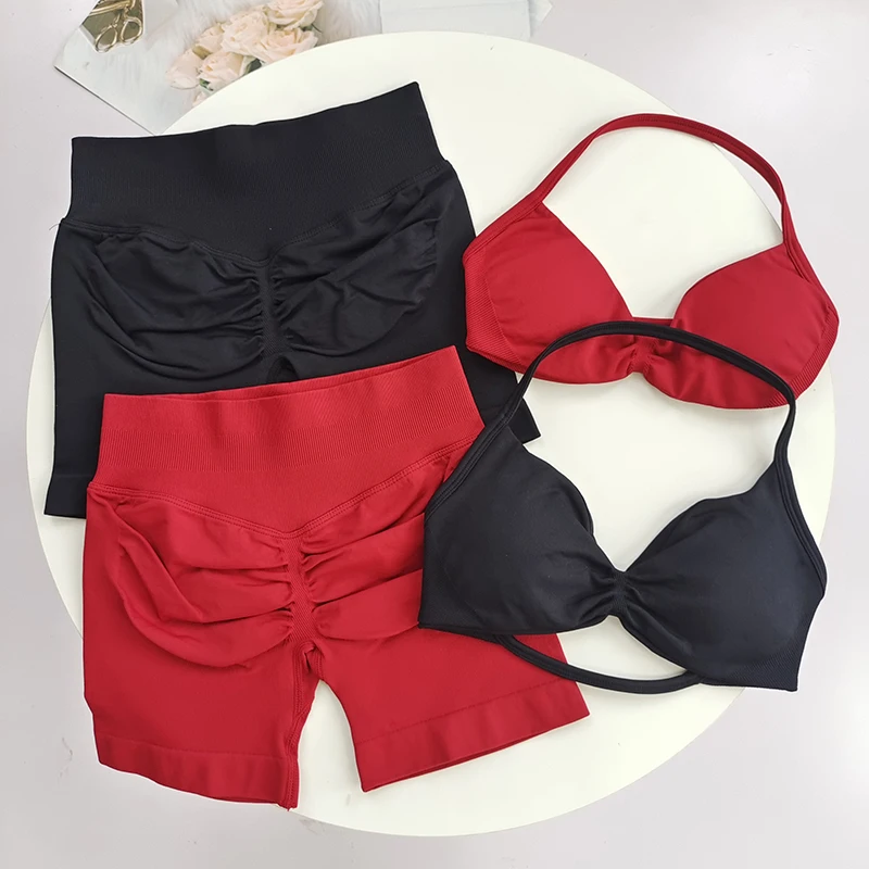 Women's Halter Neck Sports Bra & High Waist Leggings Set - Moisture-Wicking, 4-Way Stretch, Removable Pads, Complete Workout Out