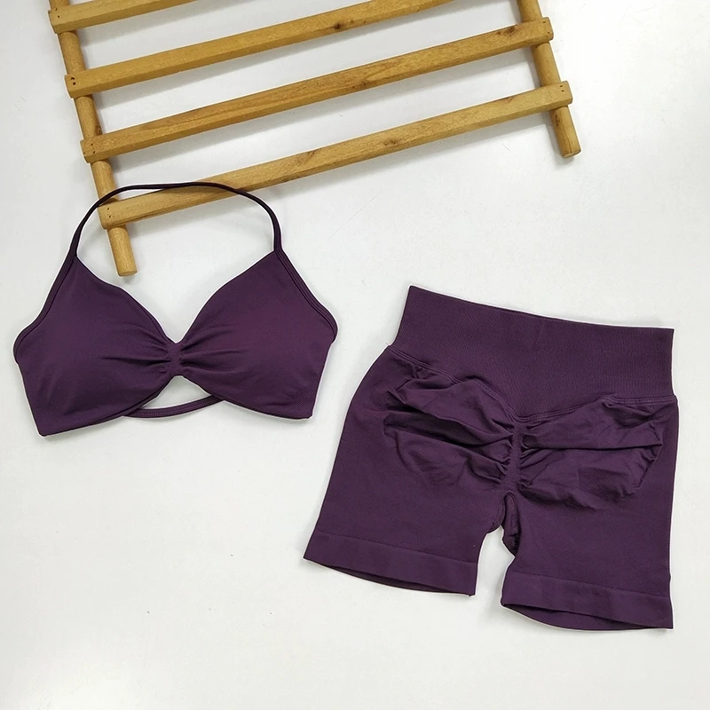 Women's Halter Neck Sports Bra & High Waist Leggings Set - Moisture-Wicking, 4-Way Stretch, Removable Pads, Complete Workout Out