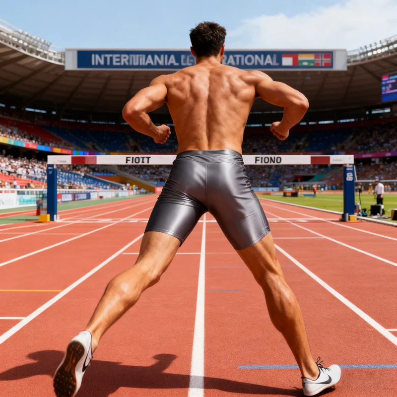 Men's glossy yoga pants casual high elasticity sports fitness suit Tight shorts for running, shiny smooth swim trunks