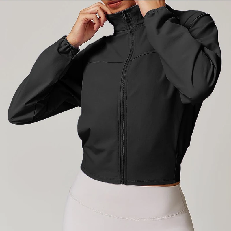 LULU FLORA Women's Quick-Dry Stand Collar Yoga Jacket Thin Windproof Outdoor Running Fitness Long Sleeve Sports Coat