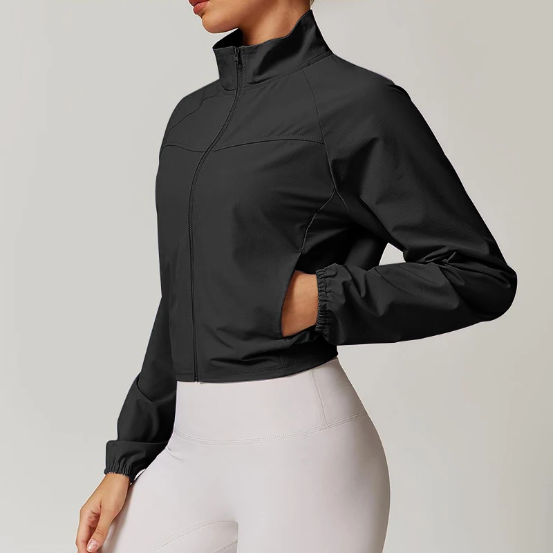 LULU FLORA Women's Quick-Dry Stand Collar Yoga Jacket Thin Windproof Outdoor Running Fitness Long Sleeve Sports Coat