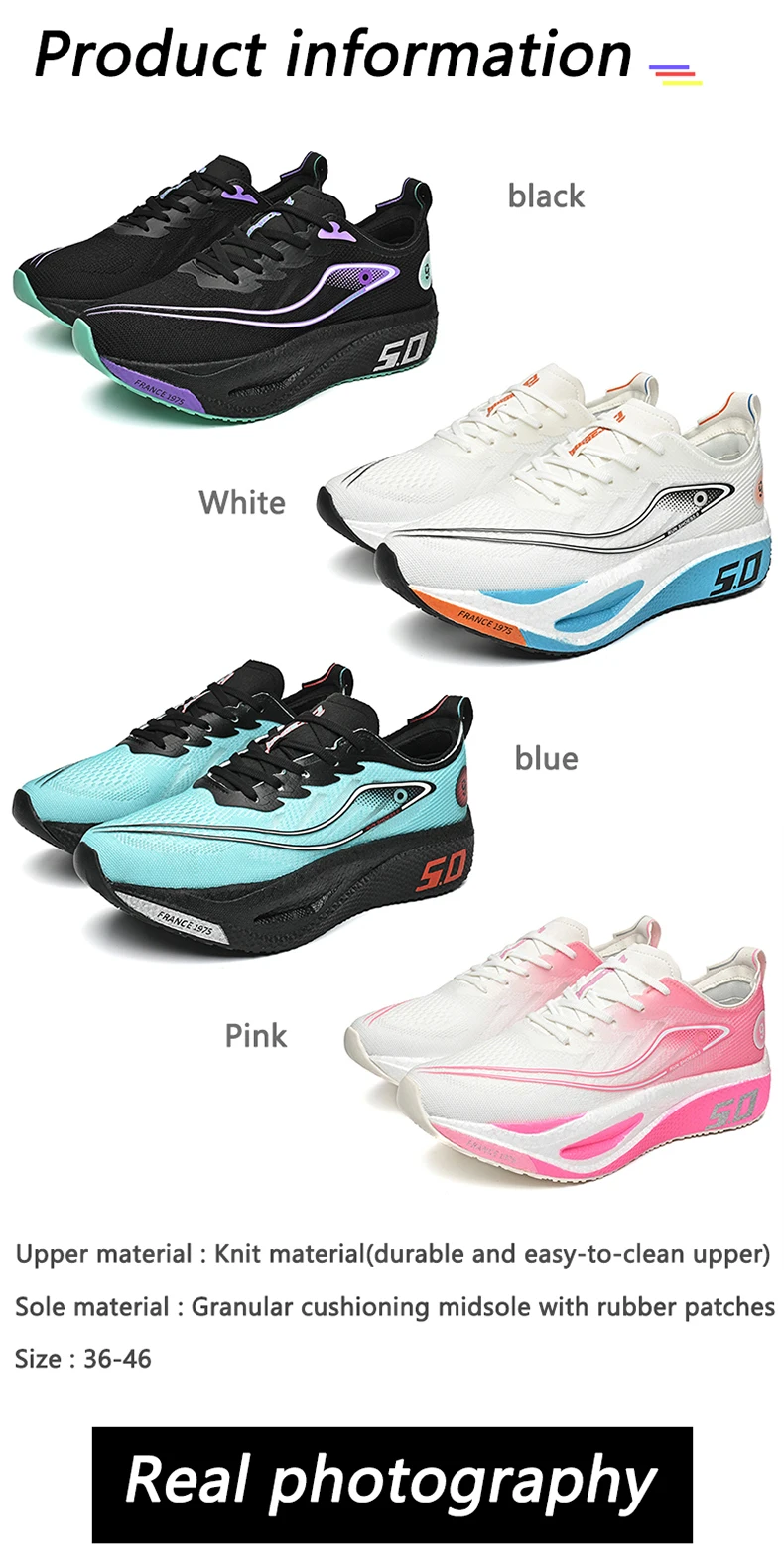 New Trendy Sports Running Shoes, Comfortable and Breathable Men's and Women's Sports Casual Shoes, Outdoor Large-sized Black 10