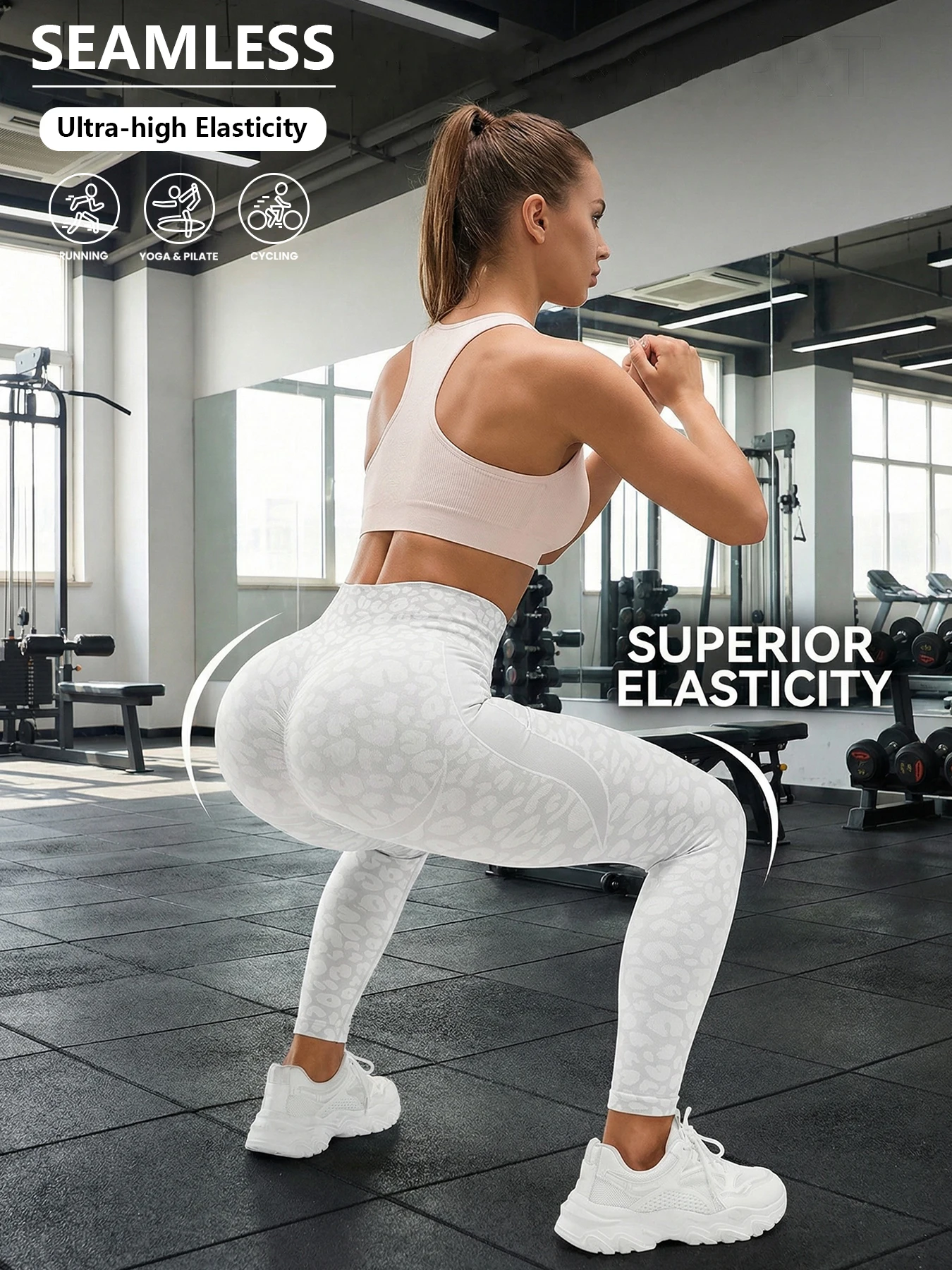 Women High Waist High Elasticity Seamless Sports Leggings With Jacquard Leopard Print Yoga Women Pants All Seasons Sports Pants