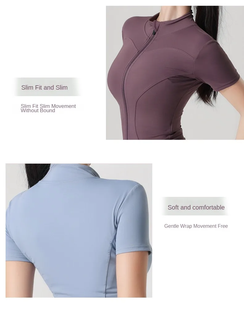 Woman Yoga Jacket High Elastic Yoga Short Sleeve Coat Stand Collar Tight Sports Coat Naked Fitness Short Sleeve Female