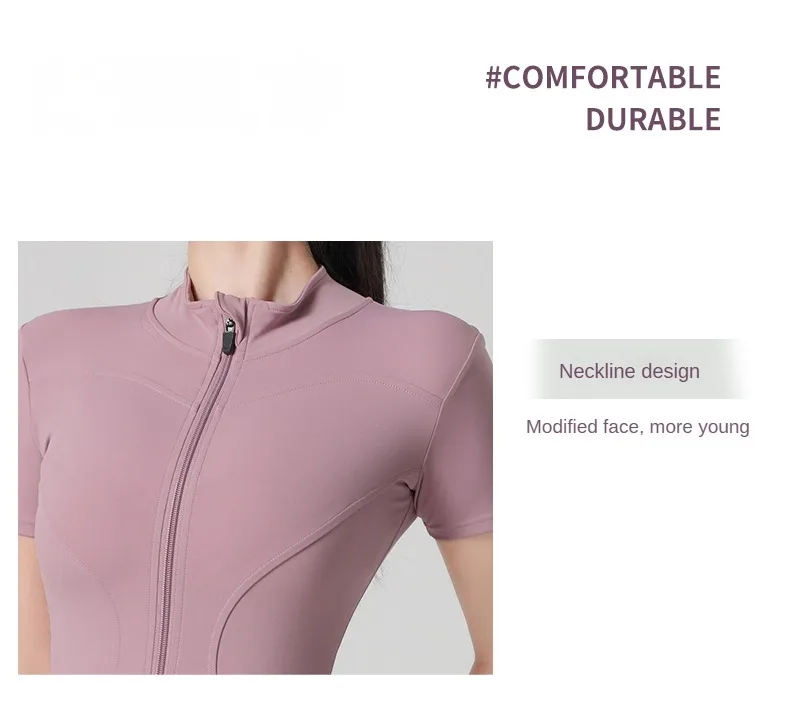Woman Yoga Jacket High Elastic Yoga Short Sleeve Coat Stand Collar Tight Sports Coat Naked Fitness Short Sleeve Female