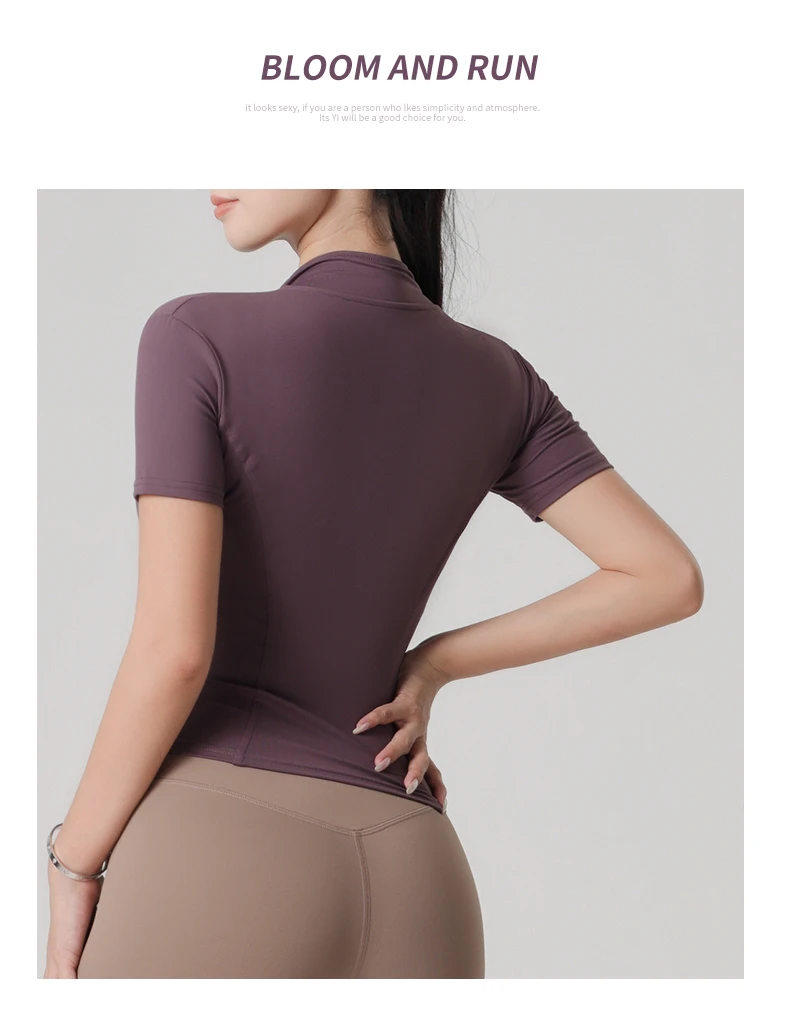 Woman Yoga Jacket High Elastic Yoga Short Sleeve Coat Stand Collar Tight Sports Coat Naked Fitness Short Sleeve Female