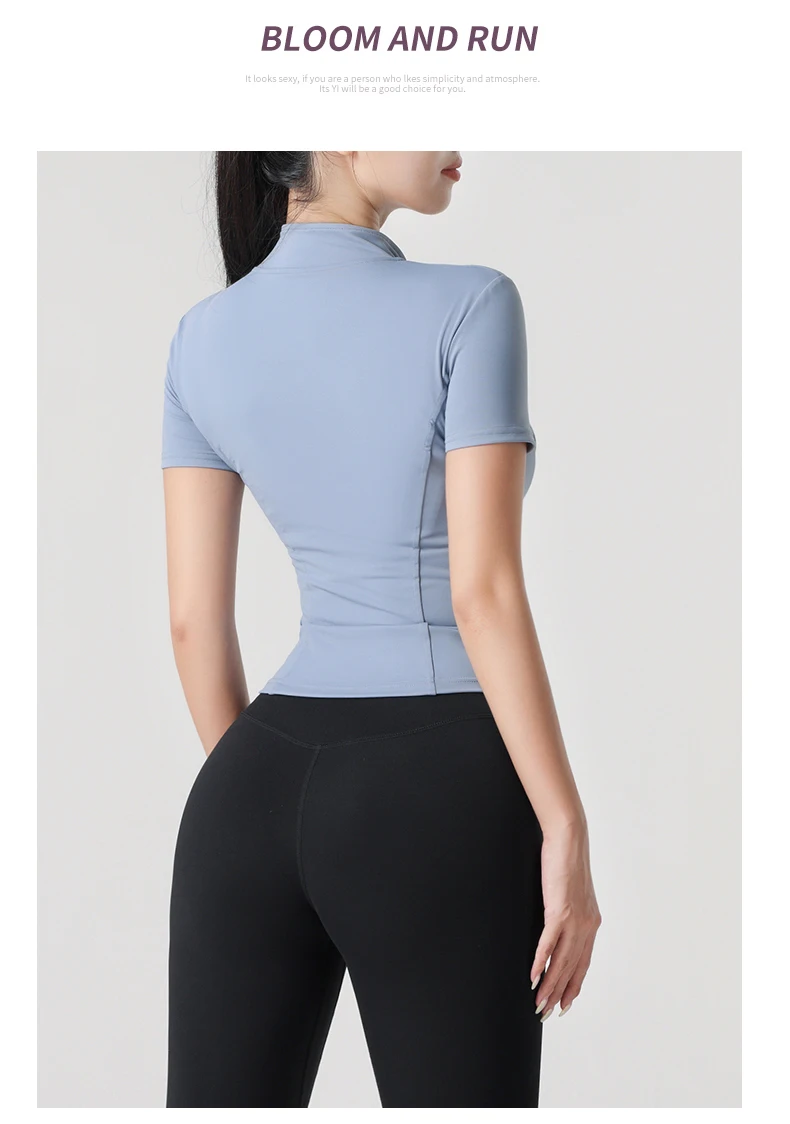Woman Yoga Jacket High Elastic Yoga Short Sleeve Coat Stand Collar Tight Sports Coat Naked Fitness Short Sleeve Female