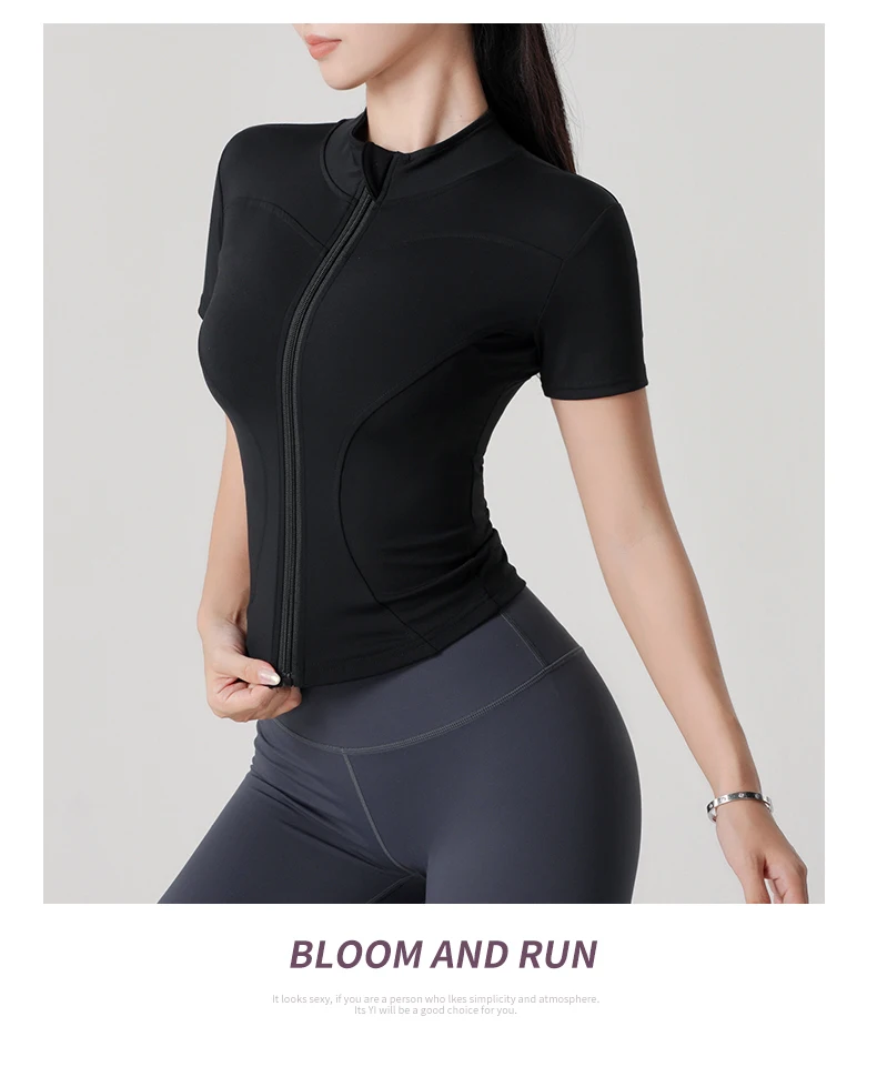 Woman Yoga Jacket High Elastic Yoga Short Sleeve Coat Stand Collar Tight Sports Coat Naked Fitness Short Sleeve Female