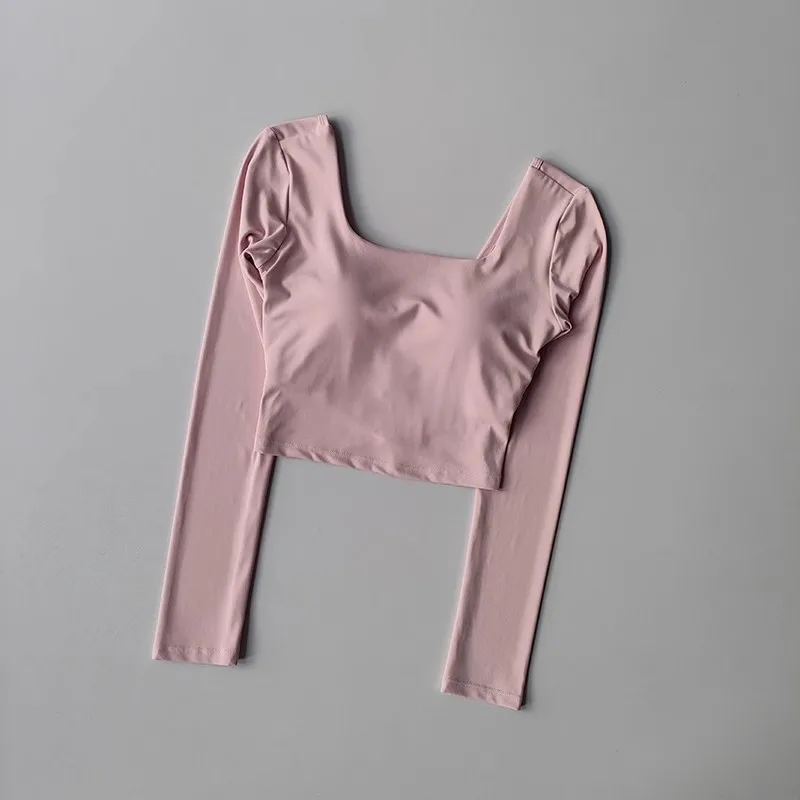 Autumn Slimming Long Sleeved Yoga Top Crossed Back with Fixed Chest Pads for Sports Running Fitness Tight Fitting Shirt