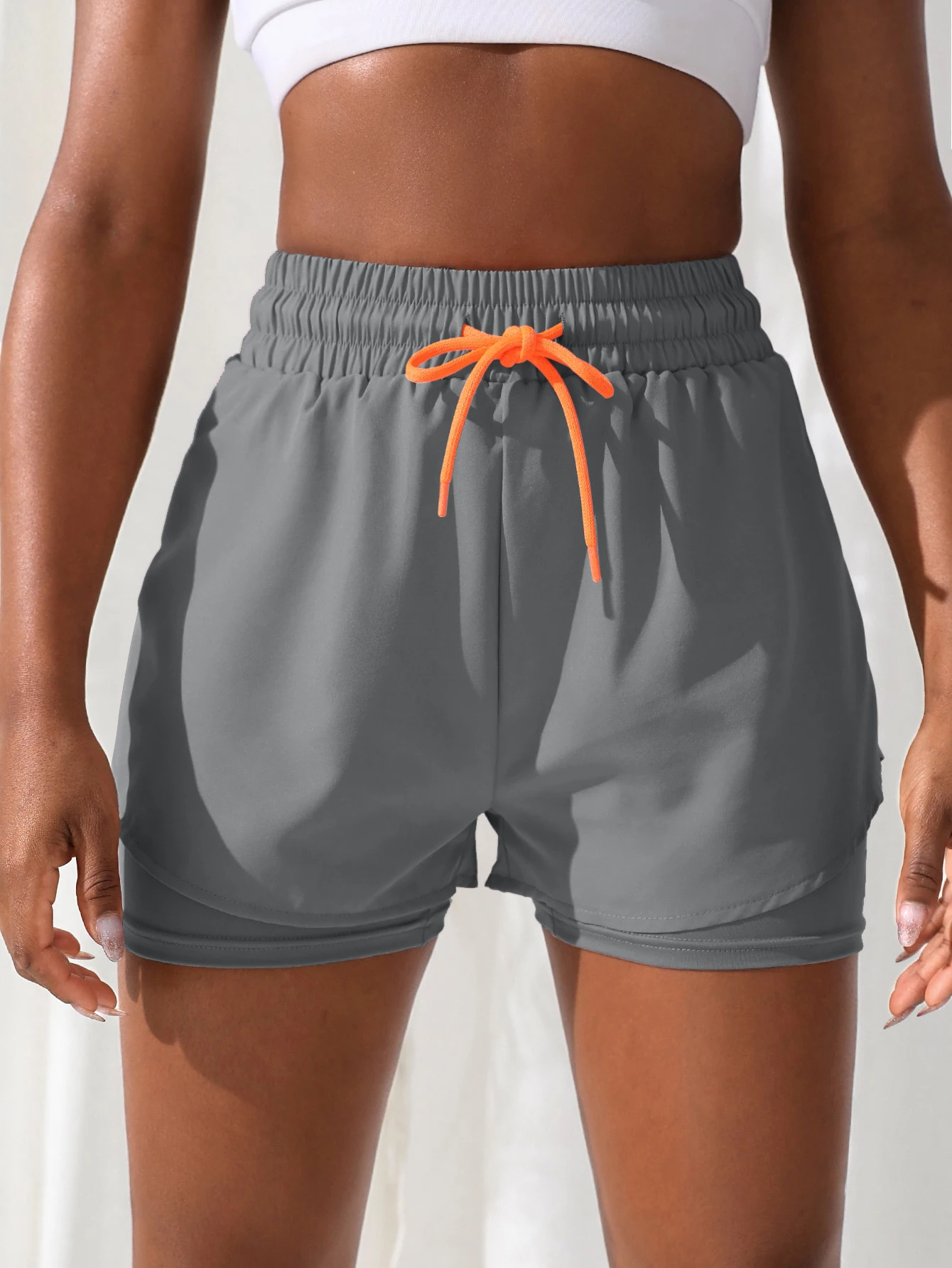 Women's High Rise Yoga Shorts With Elastic Proximity Control Running Shorts, Fake Two Pieces Pants