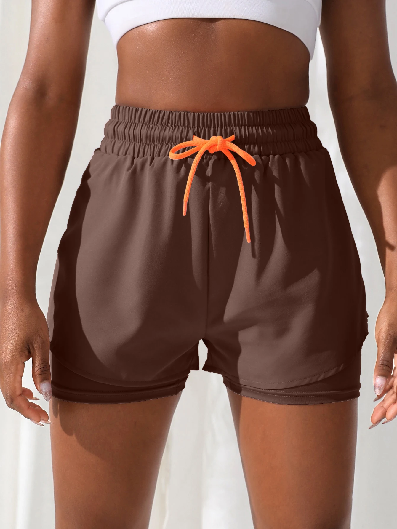 Women's High Rise Yoga Shorts With Elastic Proximity Control Running Shorts, Fake Two Pieces Pants