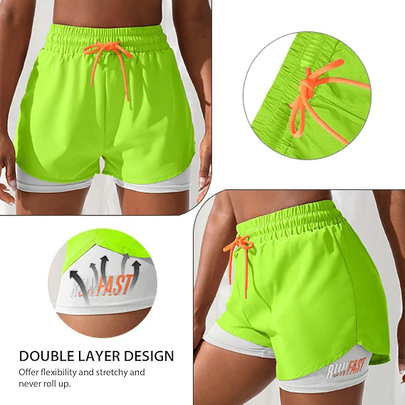 Women's High Rise Yoga Shorts With Elastic Proximity Control Running Shorts, Fake Two Pieces Pants
