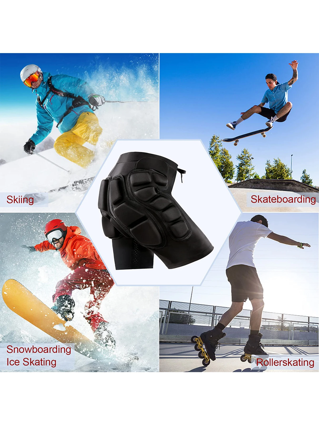 AVIVOR Snowboard Protection Padded Compression Shorts, 3D Protection For Hip, 0.8" Thick Ski Butt Pad