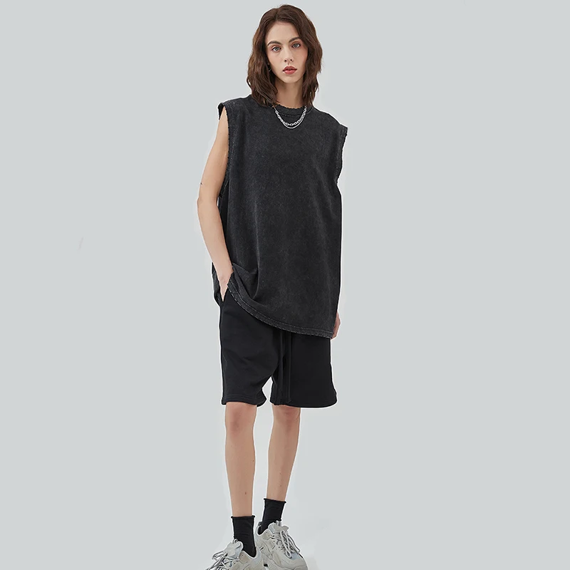 Vintage Acid Wash Cotton Tank Tops for Men Women Gym Workout Bodybuilding Sports Vest Summer Casual Sleeveless Tees Tops
