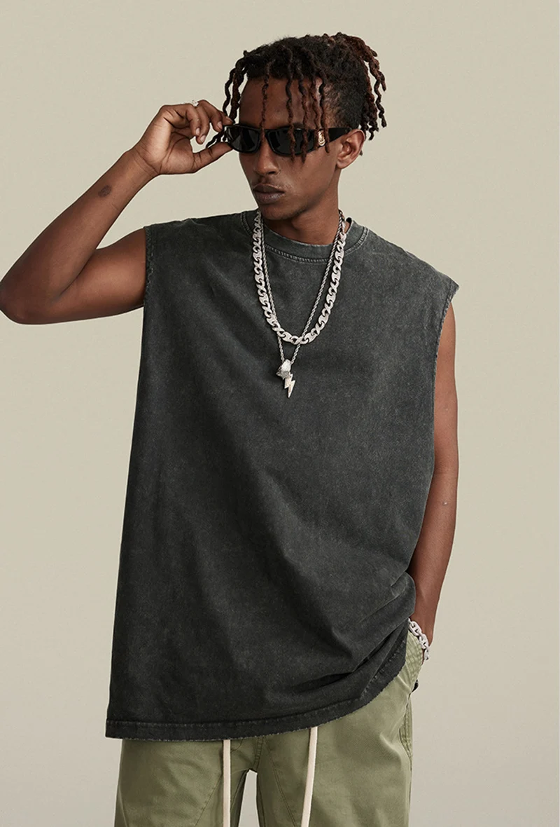 Vintage Acid Wash Cotton Tank Tops for Men Women Gym Workout Bodybuilding Sports Vest Summer Casual Sleeveless Tees Tops
