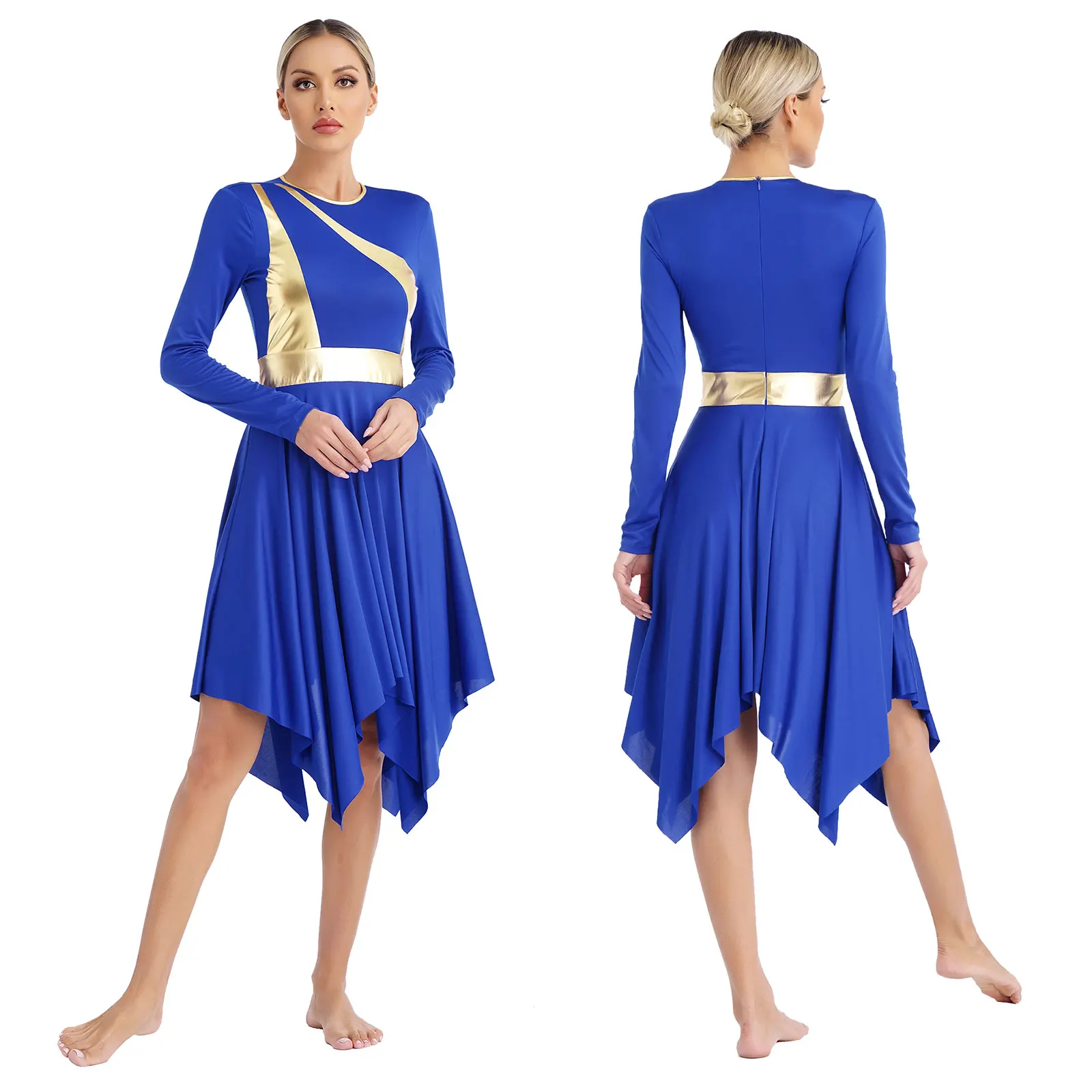 Women Long Sleeve Modern Lyrical Dance Dress Ballroom Dancing Church Choir Liturgical Praise Worship Stage Performance Dancewear