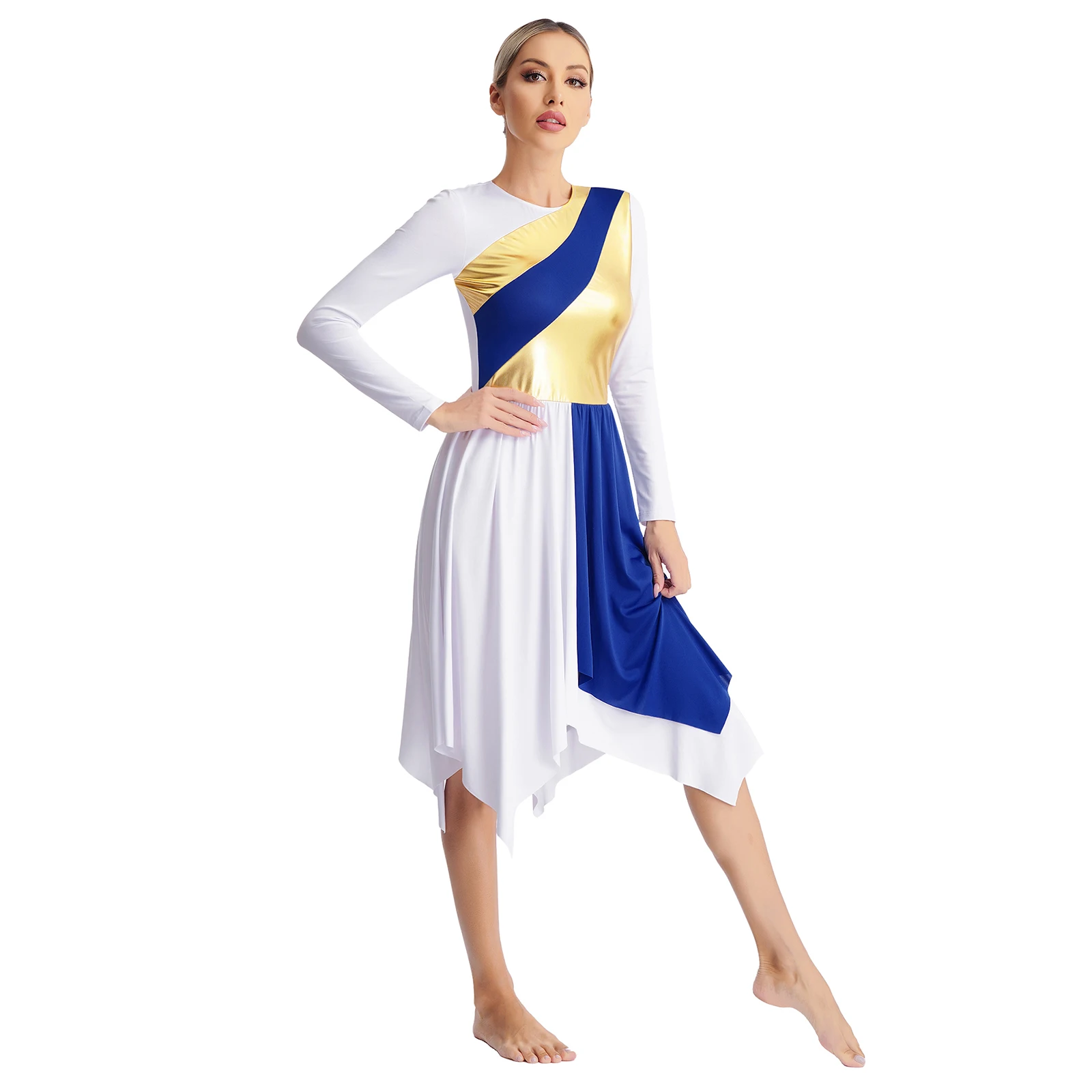 Women Long Sleeve Modern Lyrical Dance Dress Ballroom Dancing Church Choir Liturgical Praise Worship Stage Performance Dancewear