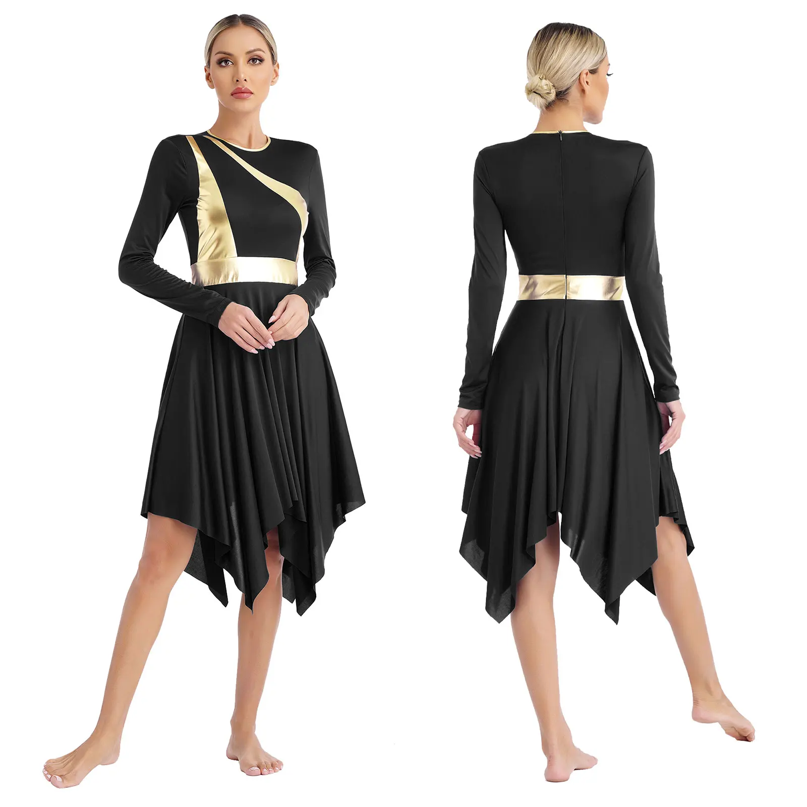 Women Long Sleeve Modern Lyrical Dance Dress Ballroom Dancing Church Choir Liturgical Praise Worship Stage Performance Dancewear