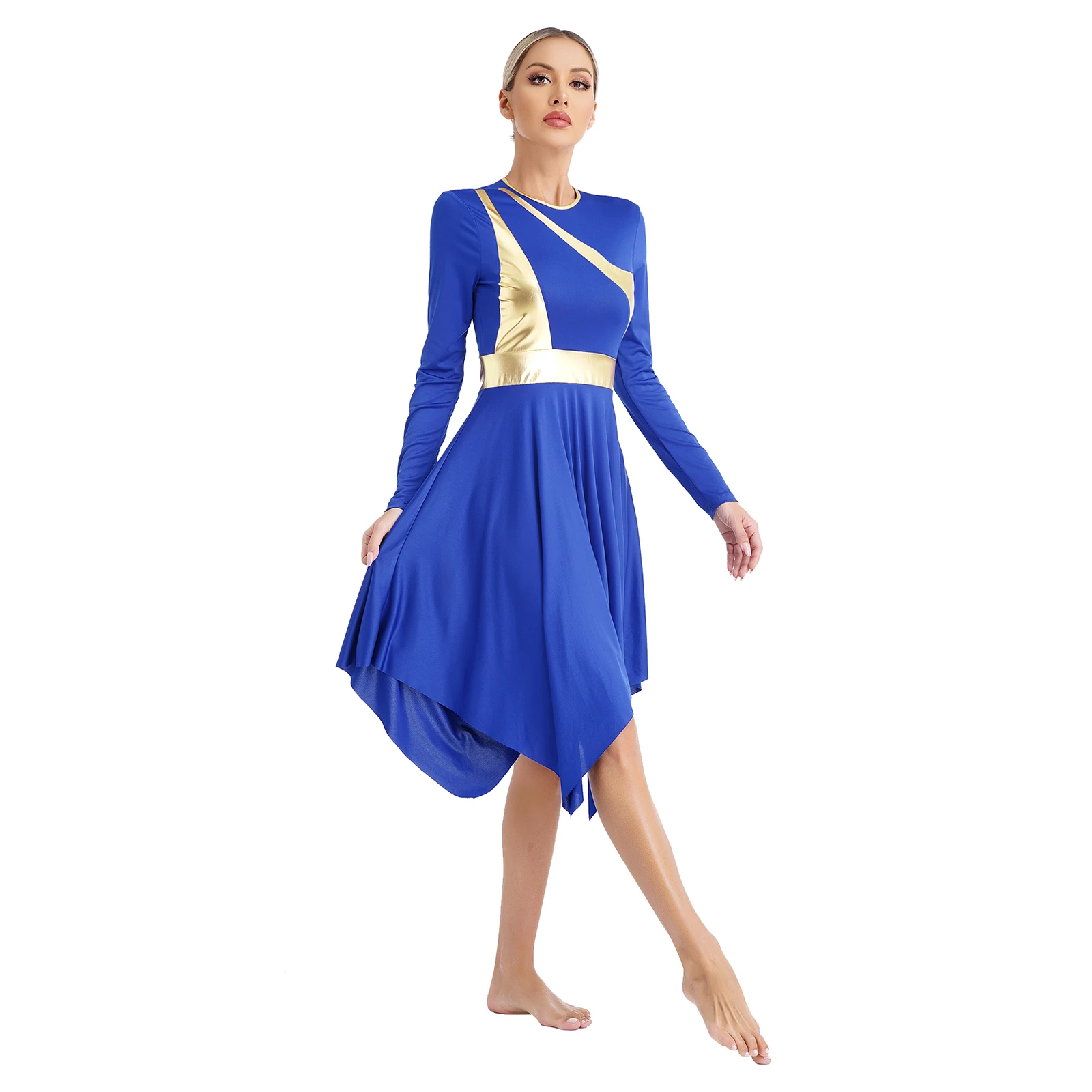 Women Long Sleeve Modern Lyrical Dance Dress Ballroom Dancing Church Choir Liturgical Praise Worship Stage Performance Dancewear