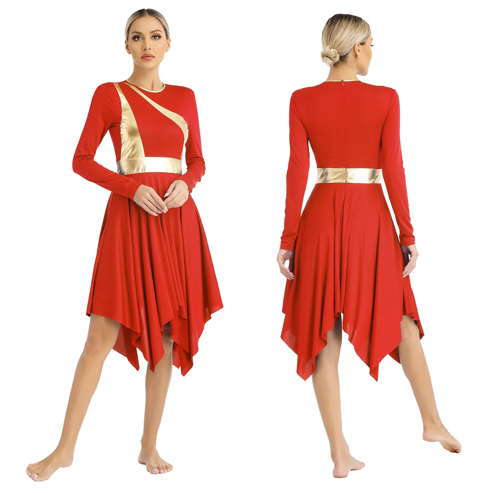 Women Long Sleeve Modern Lyrical Dance Dress Ballroom Dancing Church Choir Liturgical Praise Worship Stage Performance Dancewear