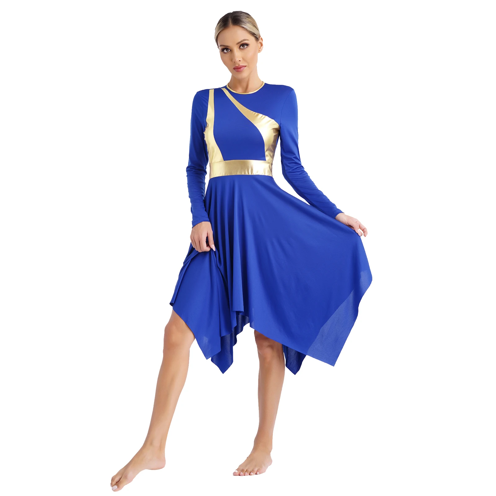 Women Long Sleeve Modern Lyrical Dance Dress Ballroom Dancing Church Choir Liturgical Praise Worship Stage Performance Dancewear