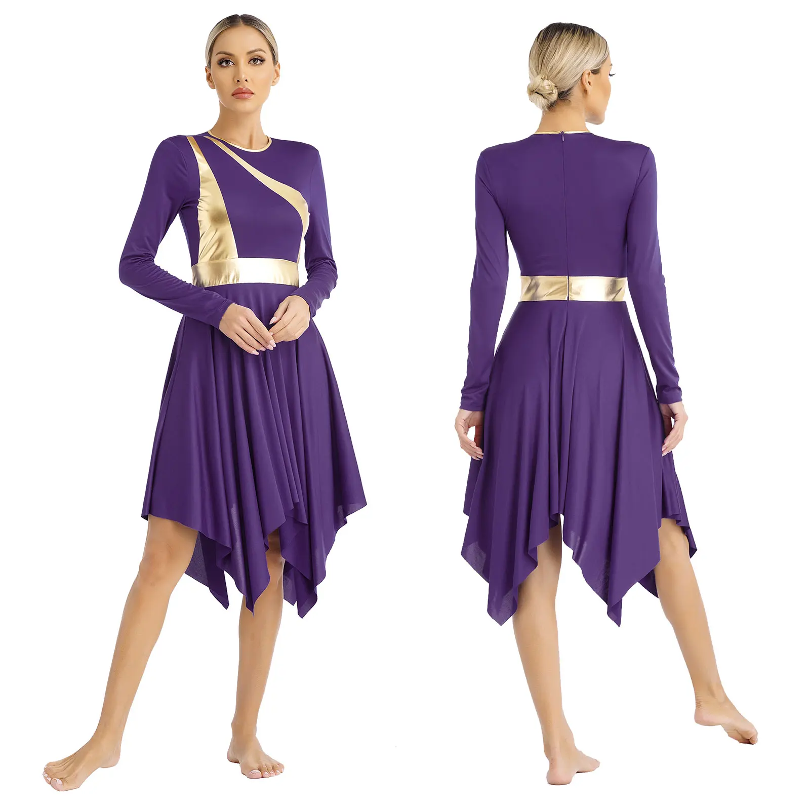 Women Long Sleeve Modern Lyrical Dance Dress Ballroom Dancing Church Choir Liturgical Praise Worship Stage Performance Dancewear