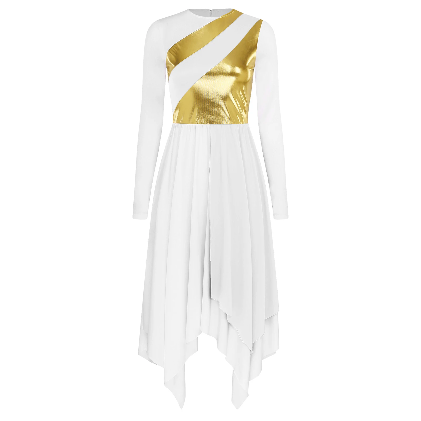 Women Long Sleeve Modern Lyrical Dance Dress Ballroom Dancing Church Choir Liturgical Praise Worship Stage Performance Dancewear