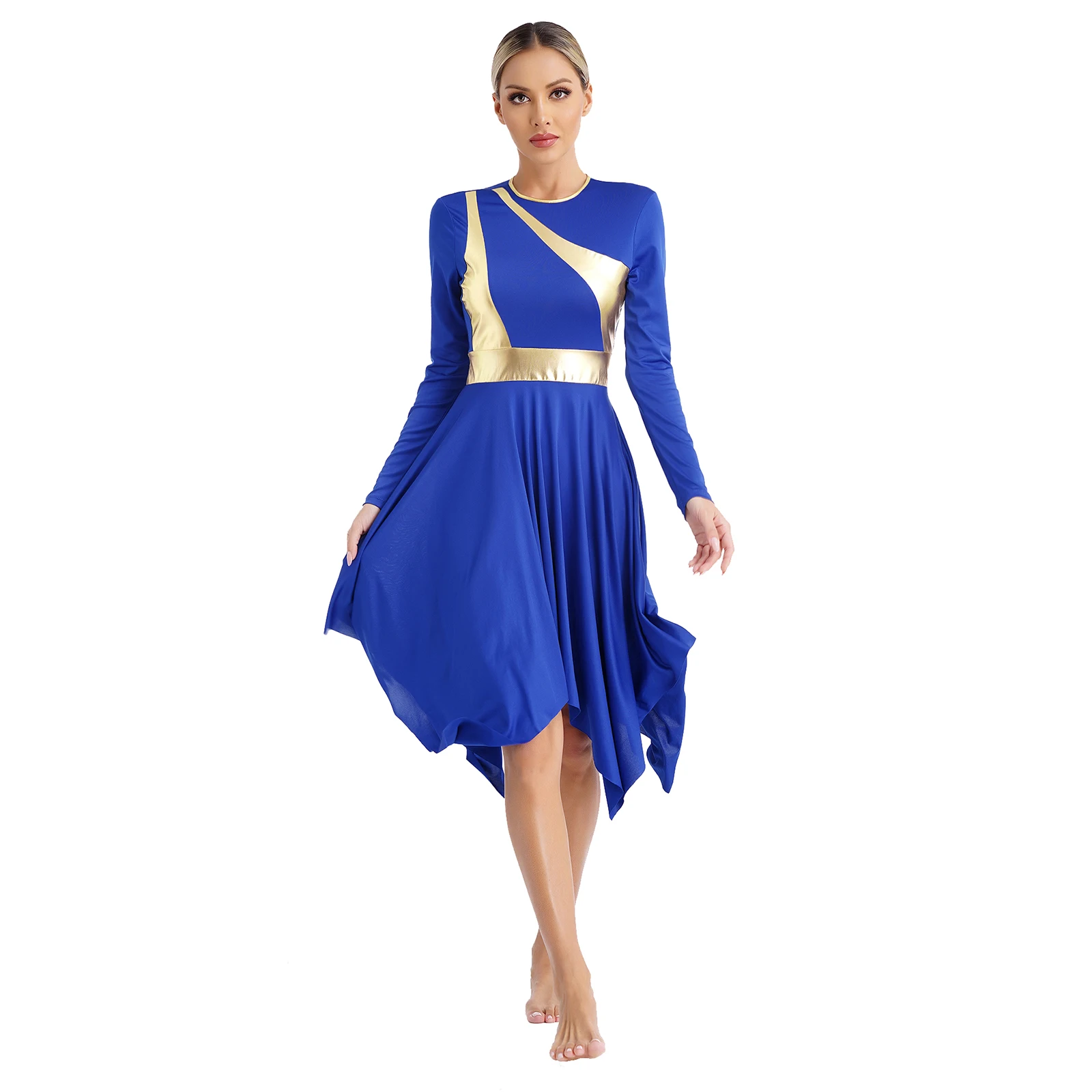 Women Long Sleeve Modern Lyrical Dance Dress Ballroom Dancing Church Choir Liturgical Praise Worship Stage Performance Dancewear