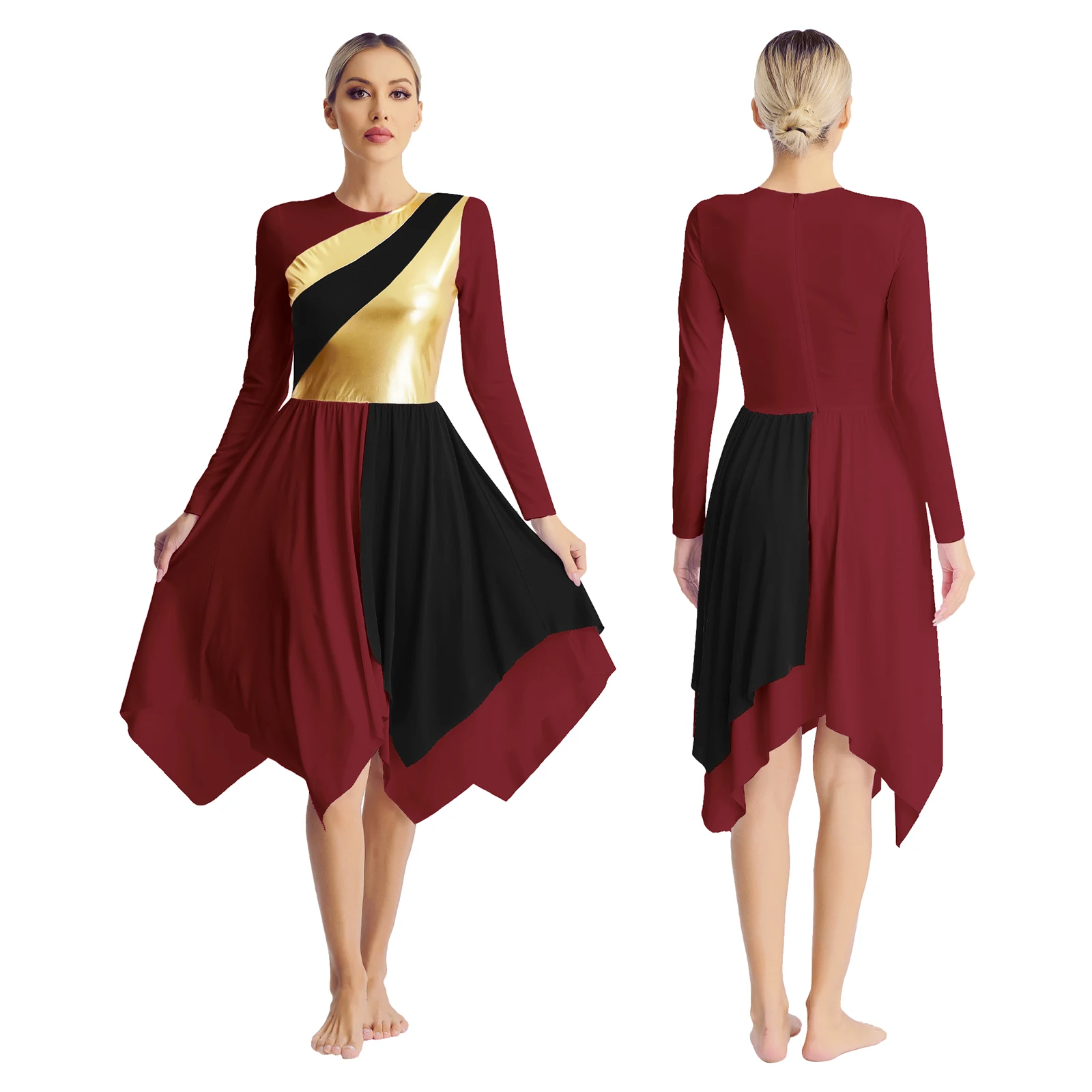 Women Long Sleeve Modern Lyrical Dance Dress Ballroom Dancing Church Choir Liturgical Praise Worship Stage Performance Dancewear