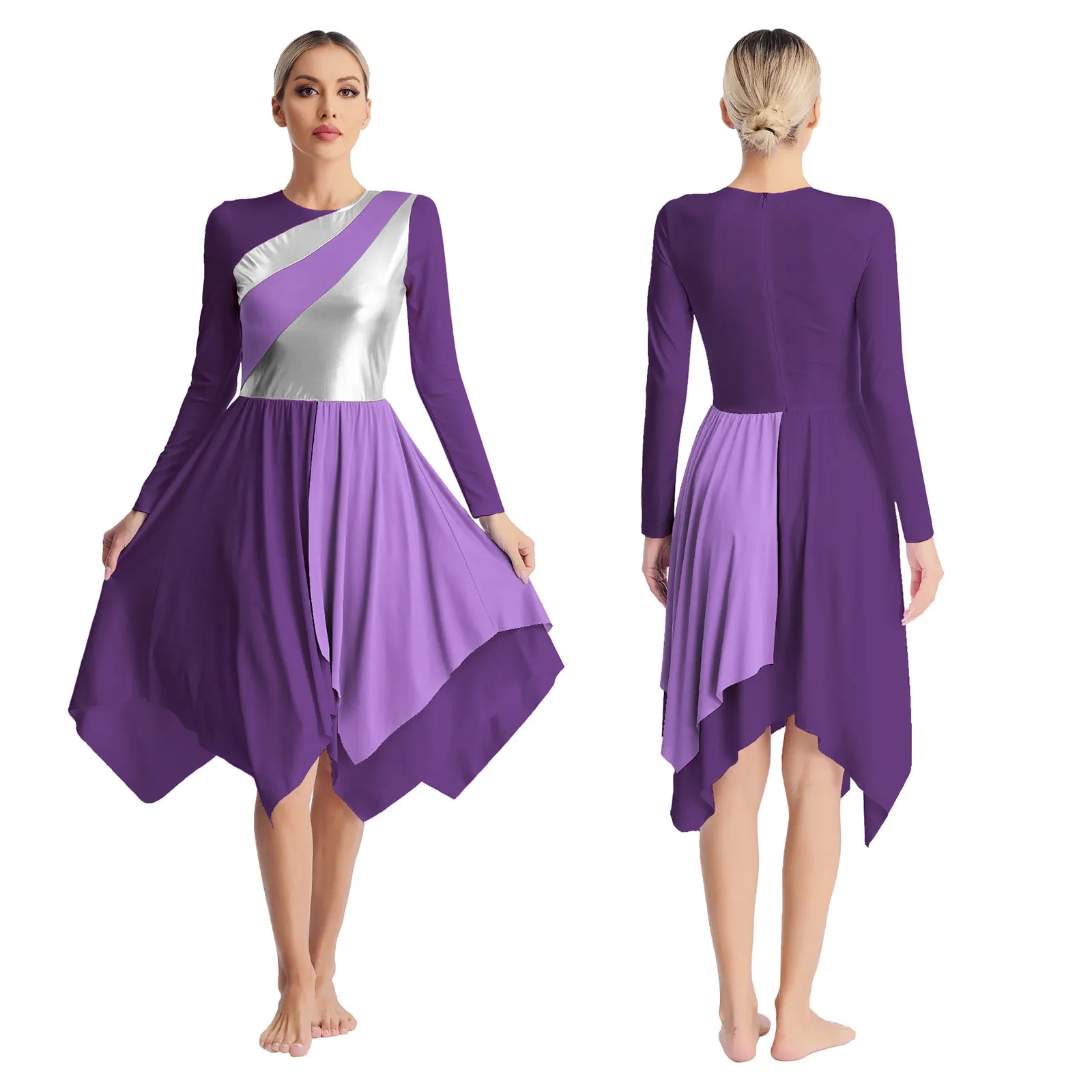 Women Long Sleeve Modern Lyrical Dance Dress Ballroom Dancing Church Choir Liturgical Praise Worship Stage Performance Dancewear