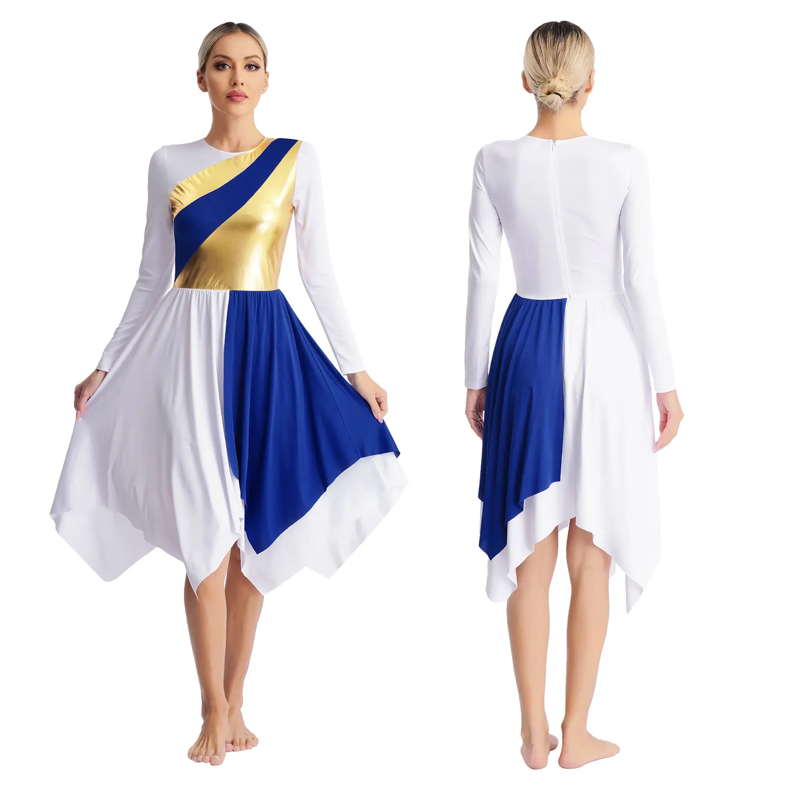 Women Long Sleeve Modern Lyrical Dance Dress Ballroom Dancing Church Choir Liturgical Praise Worship Stage Performance Dancewear