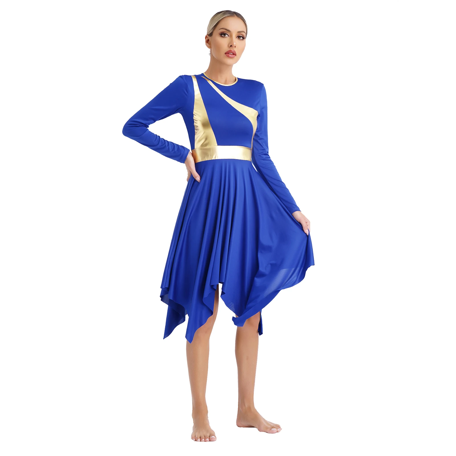 Women Long Sleeve Modern Lyrical Dance Dress Ballroom Dancing Church Choir Liturgical Praise Worship Stage Performance Dancewear
